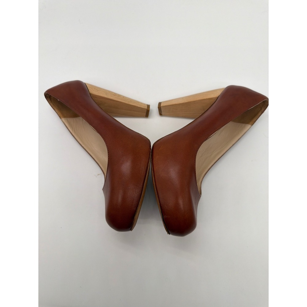 Loeffler Randall Brown Leather Wood Block Heel Platform Pumps Made in Italy 6 - Picture 5 of 7